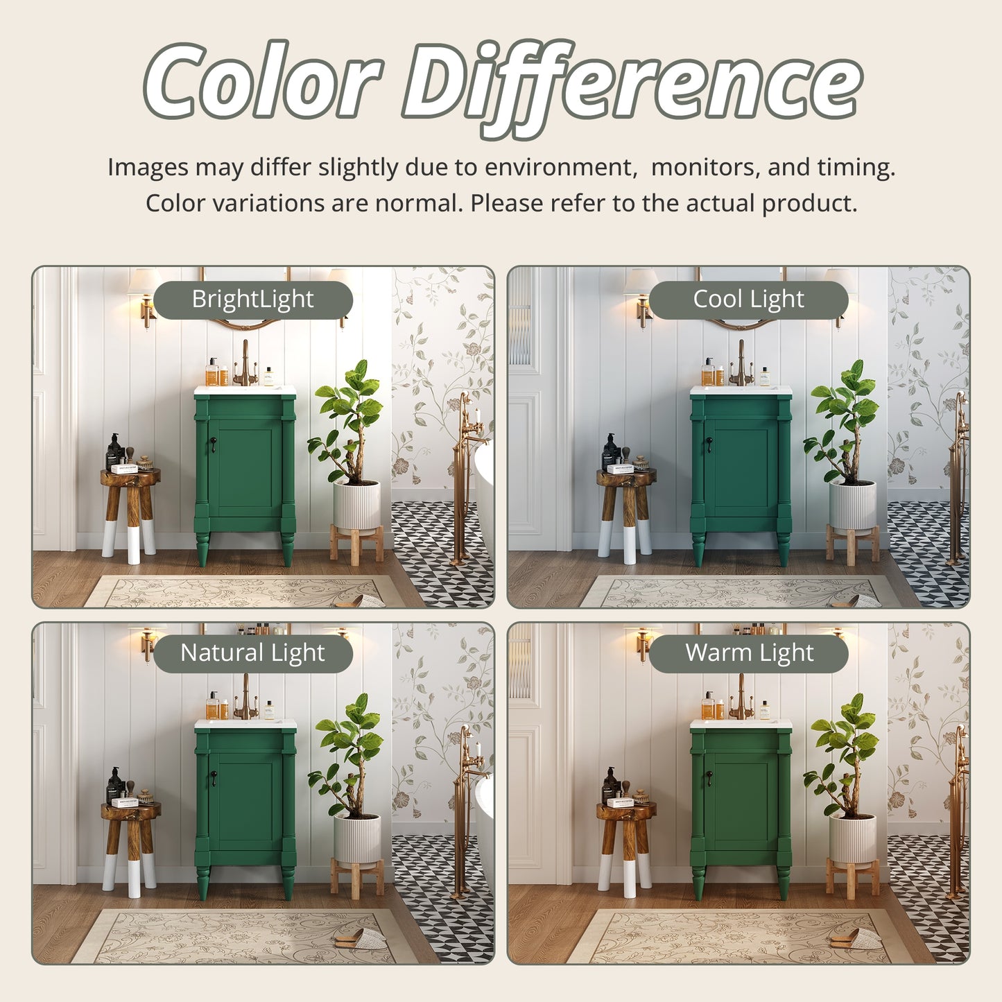 VanityFus 18-in Green Bathroom Vanity Single Sink Combo with Ceramic Top Undermount 1 Soft Close Door Adjustable Shelves