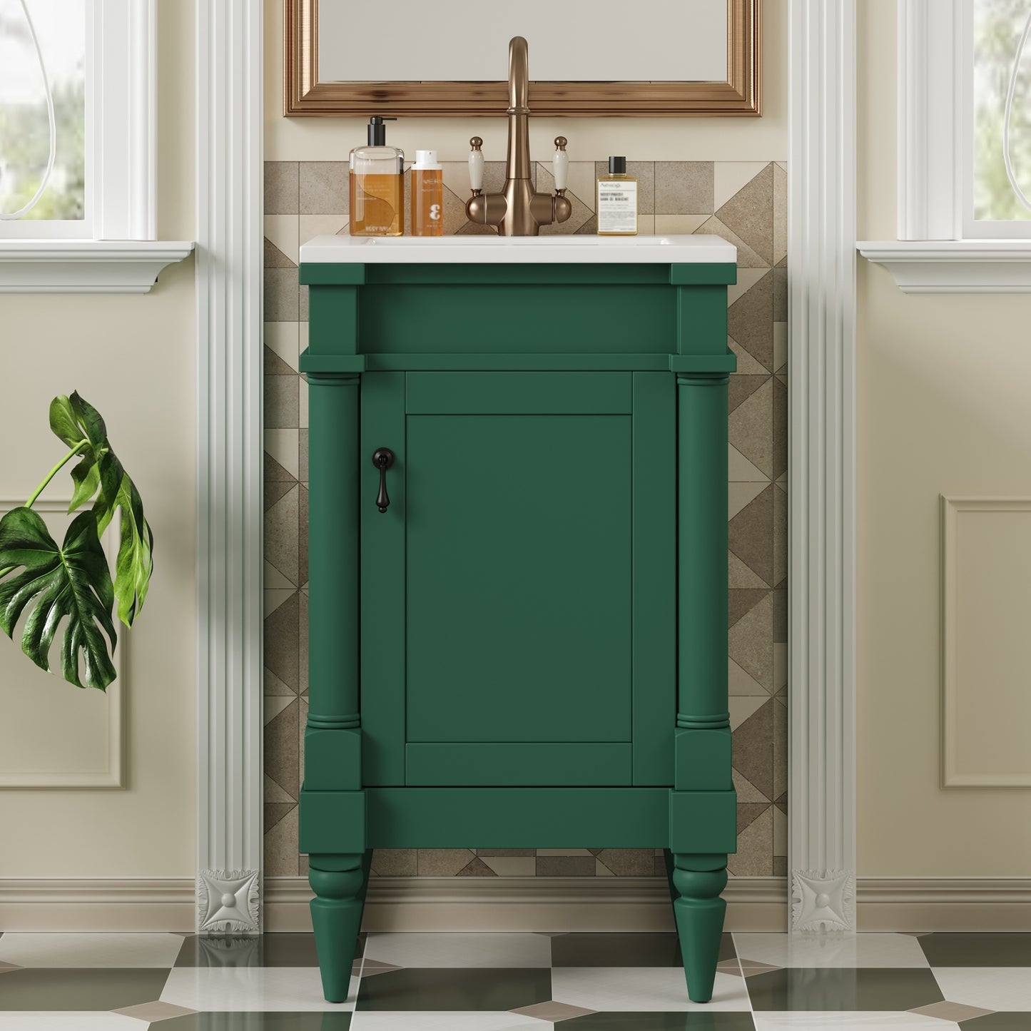 VanityFus 18-in Green Bathroom Vanity Single Sink Combo with Ceramic Top Undermount 1 Soft Close Door Adjustable Shelves