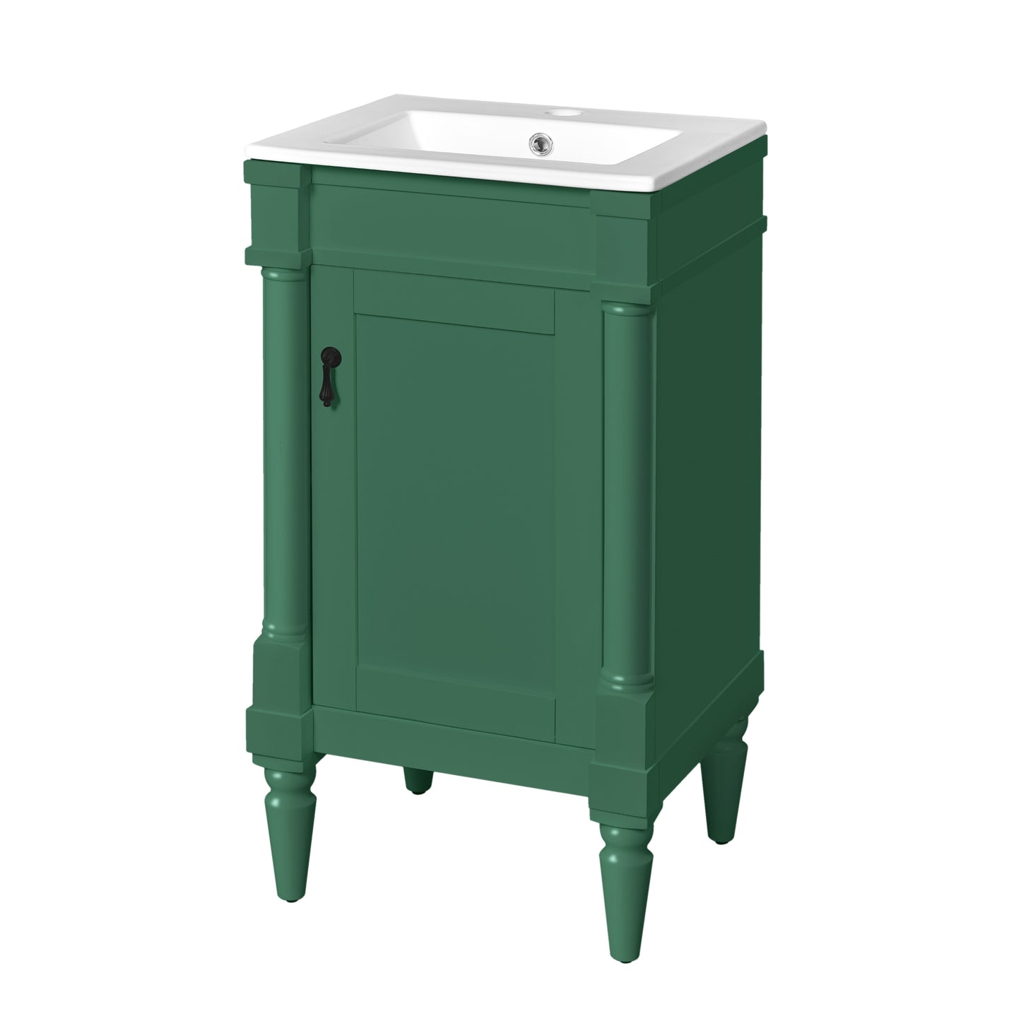 VanityFus 18-in Green Bathroom Vanity Single Sink Combo with Ceramic Top Undermount 1 Soft Close Door Adjustable Shelves
