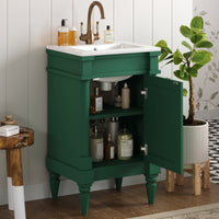 VanityFus 18-in Green Bathroom Vanity Single Sink Combo with Ceramic Top Undermount 1 Soft Close Door Adjustable Shelves
