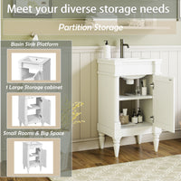 VanityFus 18-in White Bathroom Vanity Single Sink Combo with Ceramic Top Undermount 1 Soft Close Door Adjustable Shelves