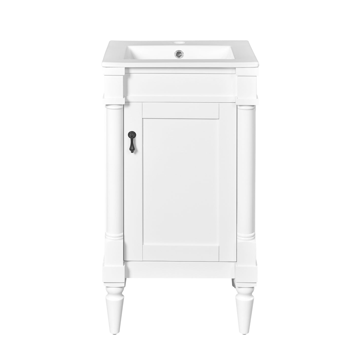VanityFus 18-in White Bathroom Vanity Single Sink Combo with Ceramic Top Undermount 1 Soft Close Door Adjustable Shelves