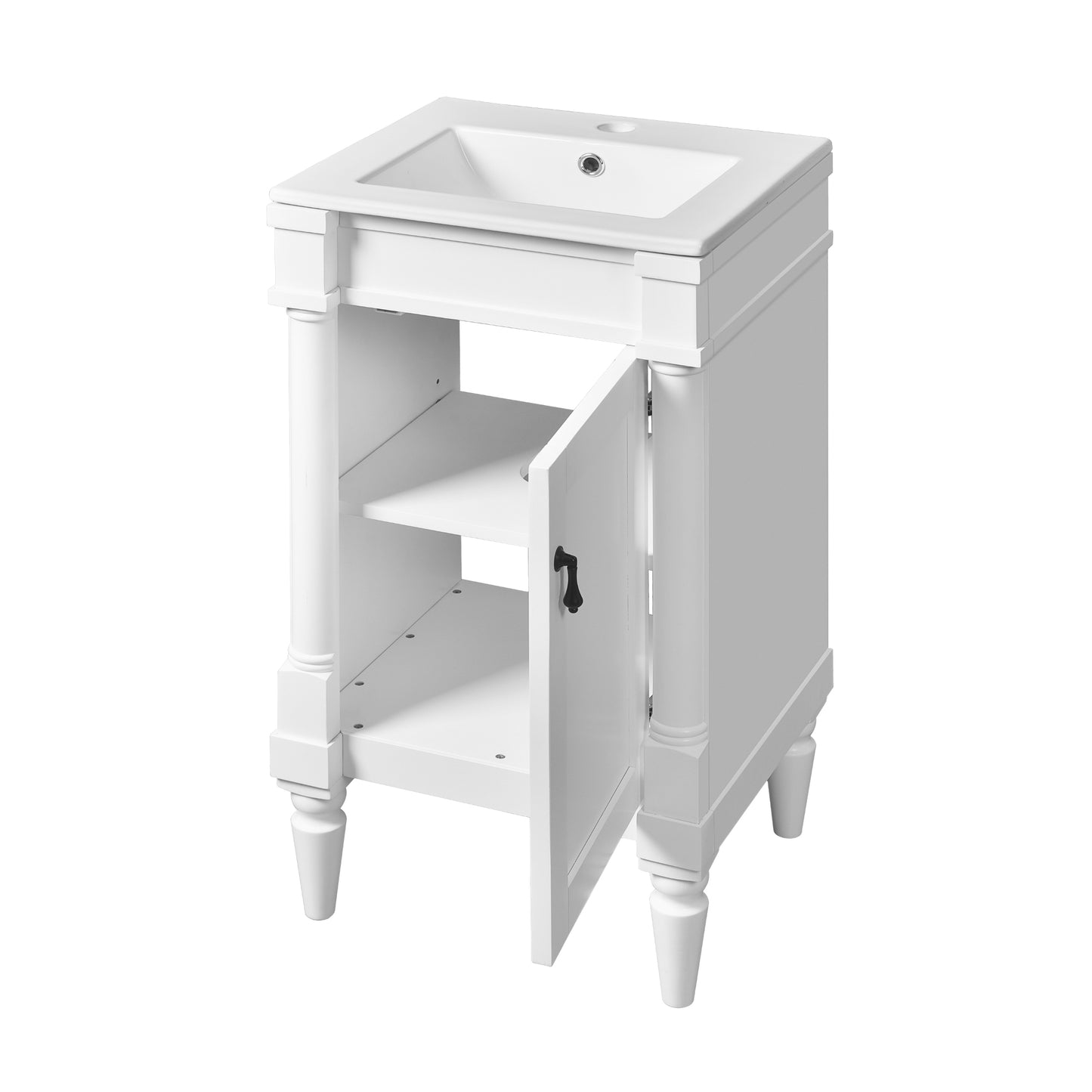 VanityFus 18-in White Bathroom Vanity Single Sink Combo with Ceramic Top Undermount 1 Soft Close Door Adjustable Shelves