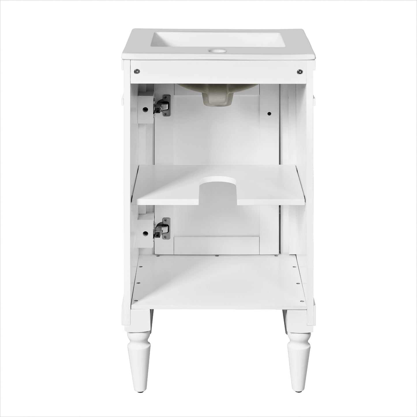 VanityFus 18-in White Bathroom Vanity Single Sink Combo with Ceramic Top Undermount 1 Soft Close Door Adjustable Shelves