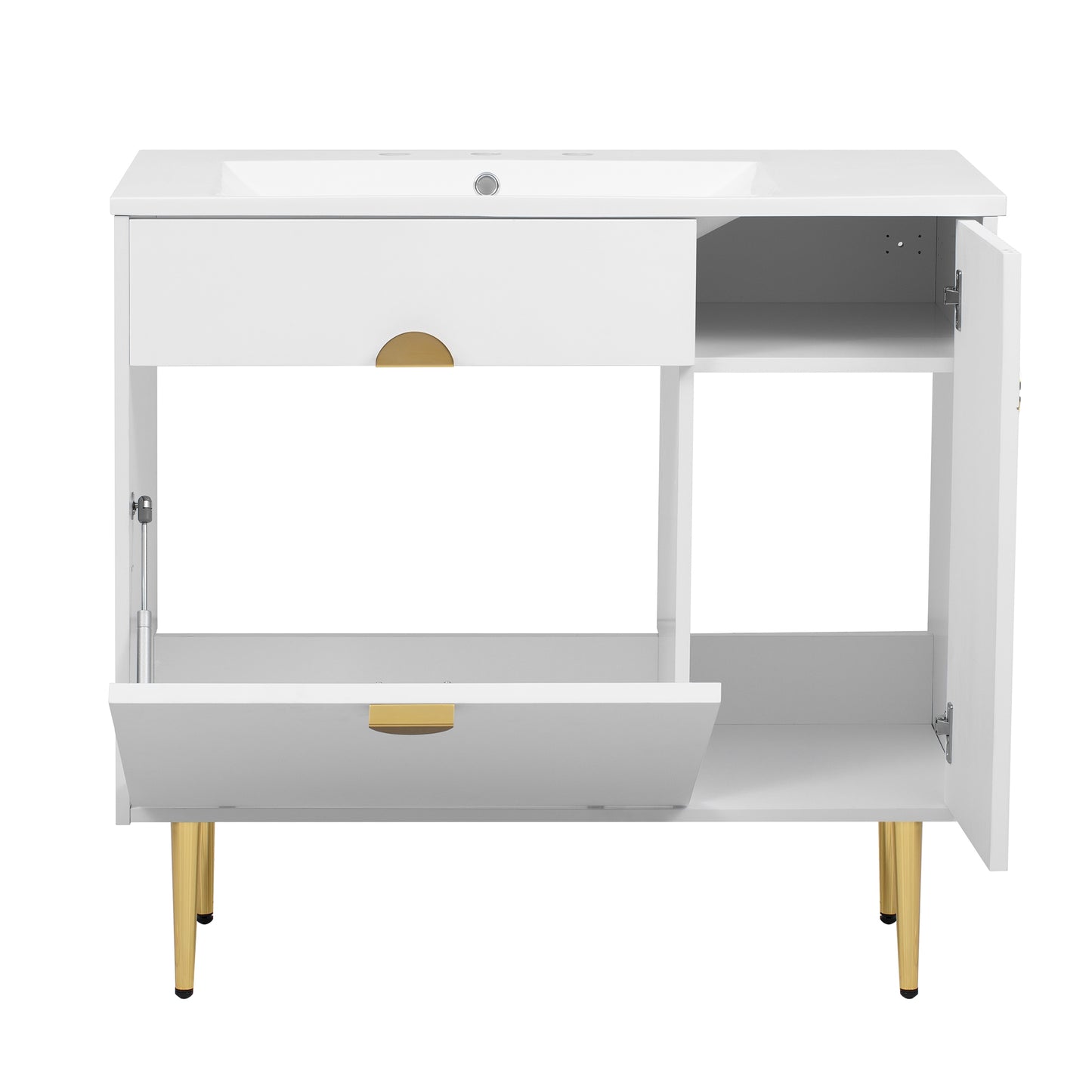 VanityFus 36-in White Bathroom Vanity Single Sink Combo Resin Top Undermount with 2 Soft Close Doors
