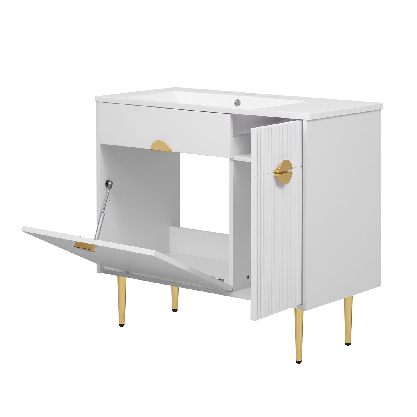 VanityFus 36-in White Bathroom Vanity Single Sink Combo Resin Top Undermount with 2 Soft Close Doors