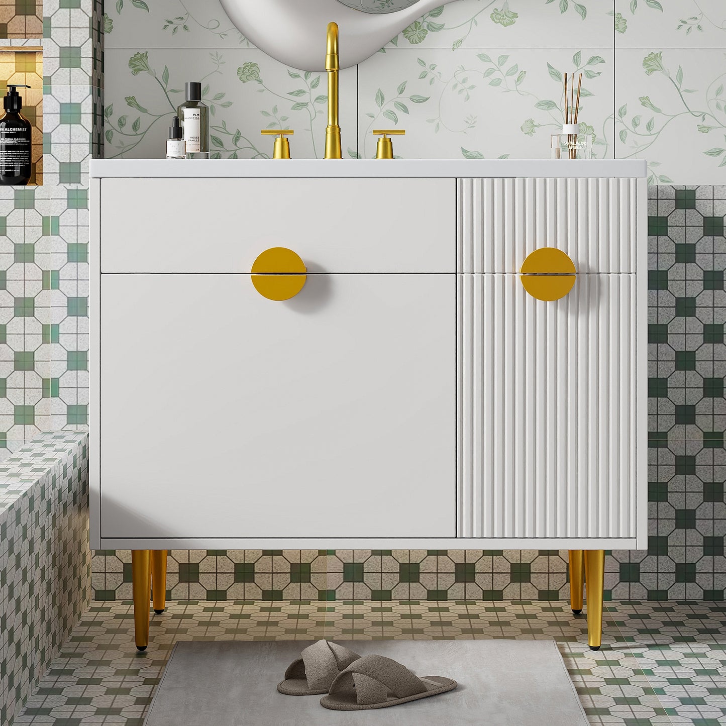 VanityFus 36-in White Bathroom Vanity Single Sink Combo Resin Top Undermount with 2 Soft Close Doors