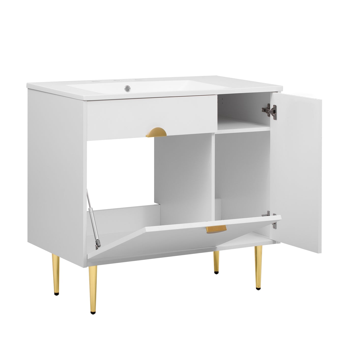 VanityFus 36-in White Bathroom Vanity Single Sink Combo Resin Top Undermount with 2 Soft Close Doors