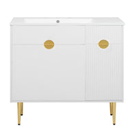 VanityFus 36-in White Bathroom Vanity Single Sink Combo Resin Top Undermount with 2 Soft Close Doors