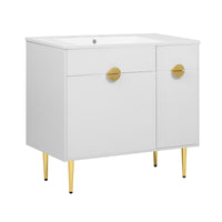 VanityFus 36-in White Bathroom Vanity Single Sink Combo Resin Top Undermount with 2 Soft Close Doors