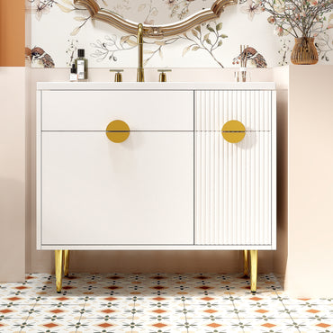 VanityFus 36-in White Bathroom Vanity Single Sink Combo Resin Top Undermount with 2 Soft Close Doors