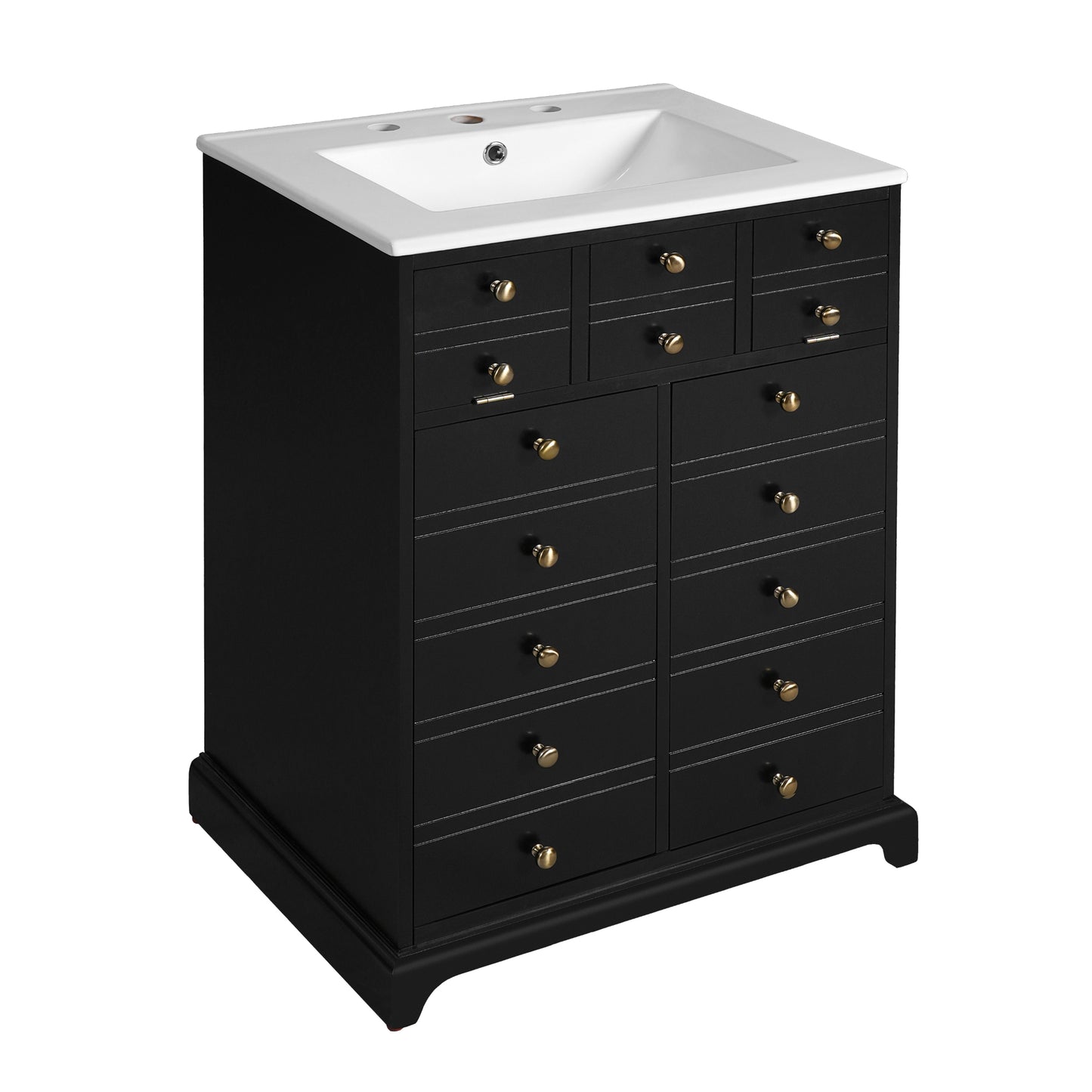 VanityFus 24.01-in Black Bathroom Vanity Single Sink Combo with Ceramic Top Undermount 2 Soft Close Doors 1 Drawer
