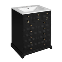 VanityFus 24.01-in Black Bathroom Vanity Single Sink Combo with Ceramic Top Undermount 2 Soft Close Doors 1 Drawer