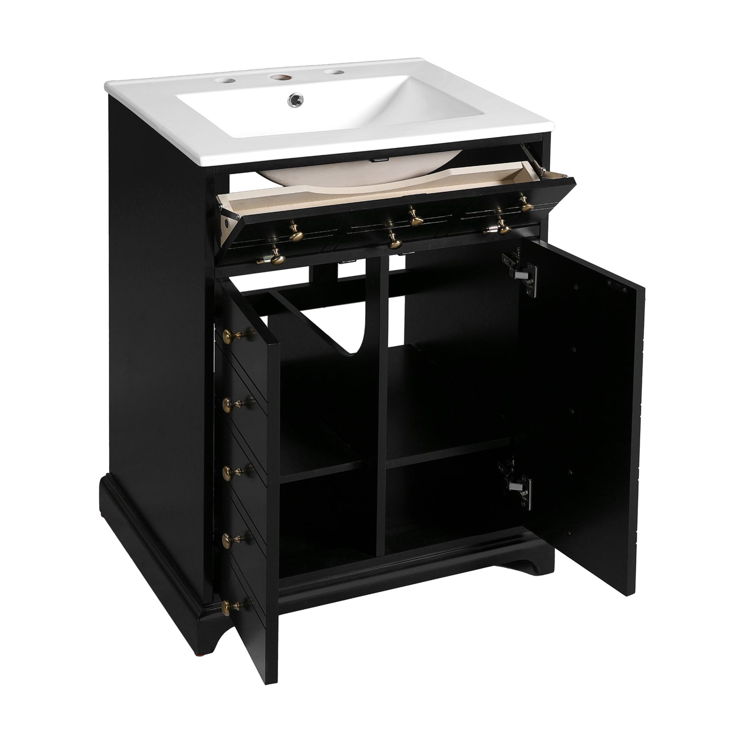 VanityFus 24.01-in Black Bathroom Vanity Single Sink Combo with Ceramic Top Undermount 2 Soft Close Doors 1 Drawer