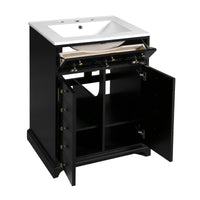 VanityFus 24.01-in Black Bathroom Vanity Single Sink Combo with Ceramic Top Undermount 2 Soft Close Doors 1 Drawer