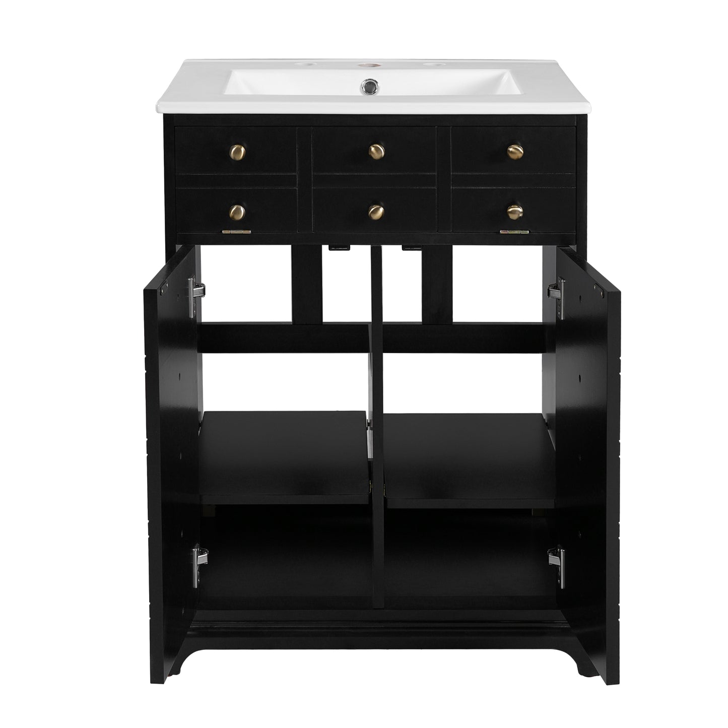 VanityFus 24.01-in Black Bathroom Vanity Single Sink Combo with Ceramic Top Undermount 2 Soft Close Doors 1 Drawer