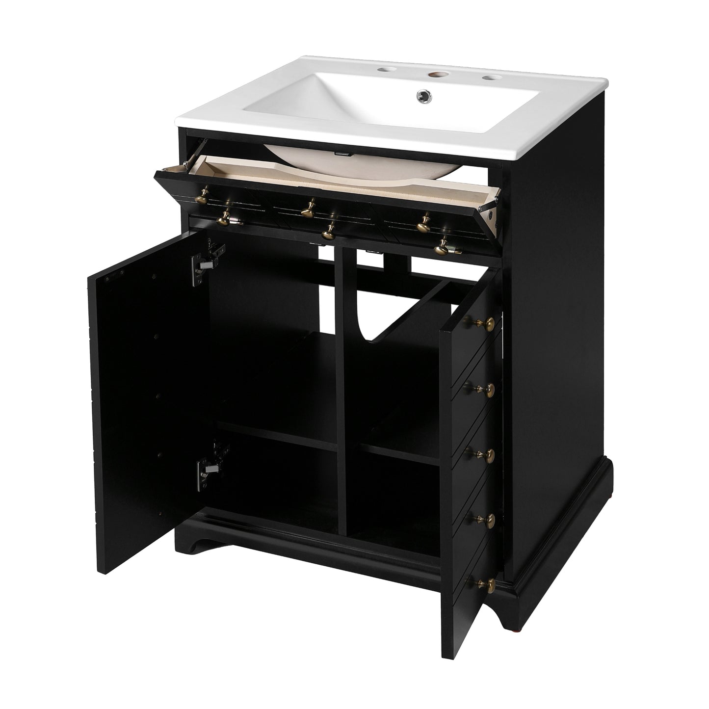 VanityFus 24.01-in Black Bathroom Vanity Single Sink Combo with Ceramic Top Undermount 2 Soft Close Doors 1 Drawer