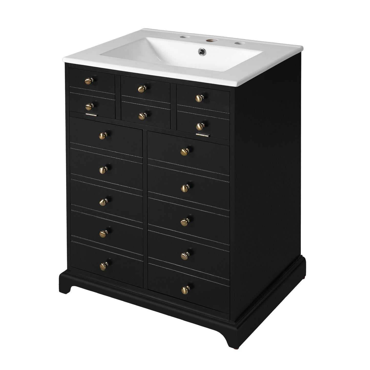 VanityFus 24.01-in Black Bathroom Vanity Single Sink Combo with Ceramic Top Undermount 2 Soft Close Doors 1 Drawer