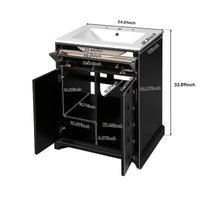 VanityFus 24.01-in Black Bathroom Vanity Single Sink Combo with Ceramic Top Undermount 2 Soft Close Doors 1 Drawer