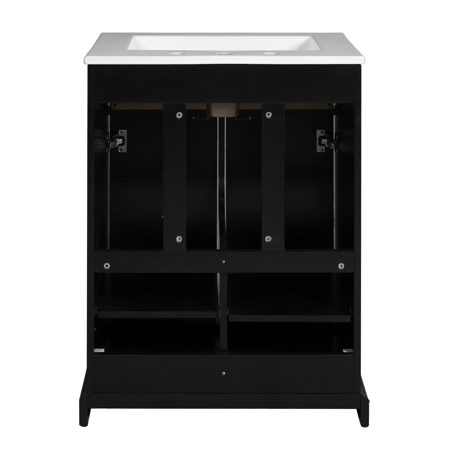 VanityFus 24.01-in Black Bathroom Vanity Single Sink Combo with Ceramic Top Undermount 2 Soft Close Doors 1 Drawer