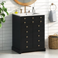 VanityFus 24.01-in Black Bathroom Vanity Single Sink Combo with Ceramic Top Undermount 2 Soft Close Doors 1 Drawer