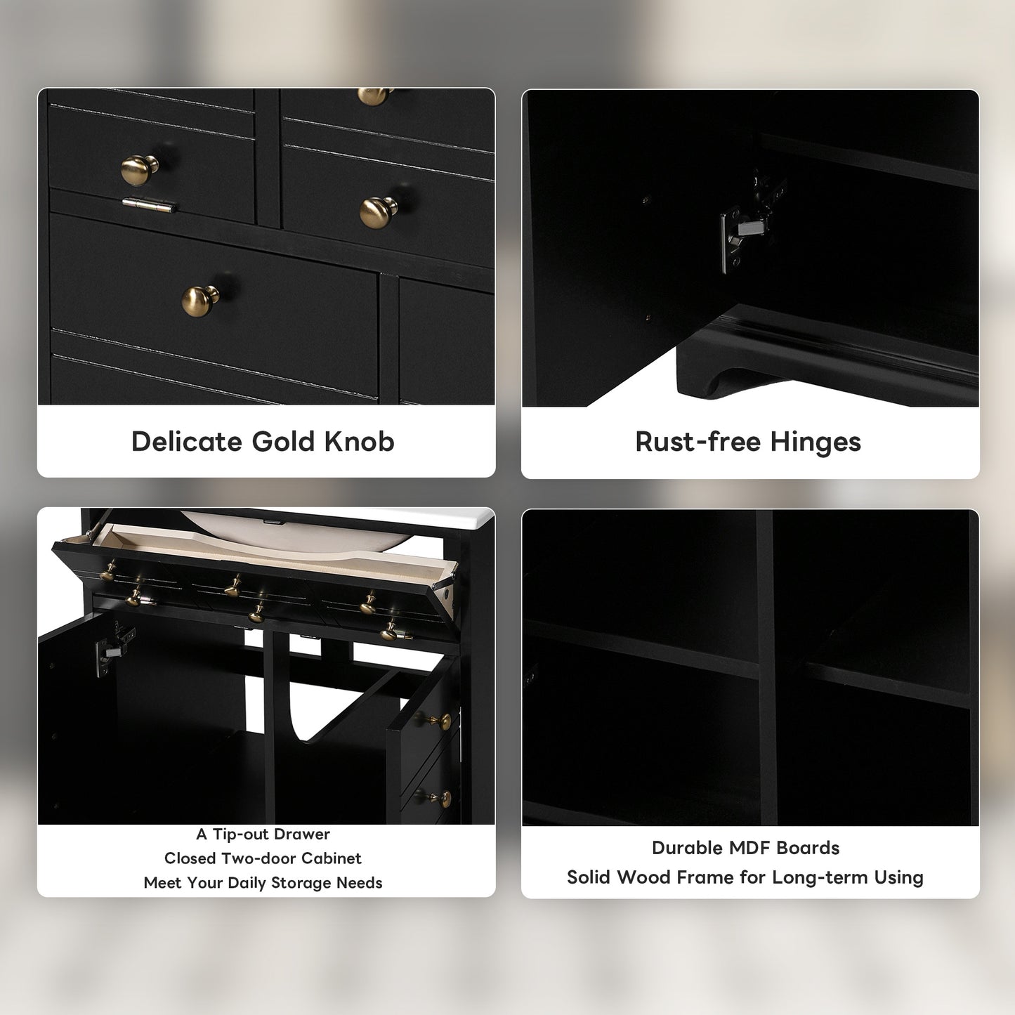 VanityFus 24.01-in Black Bathroom Vanity Single Sink Combo with Ceramic Top Undermount 2 Soft Close Doors 1 Drawer
