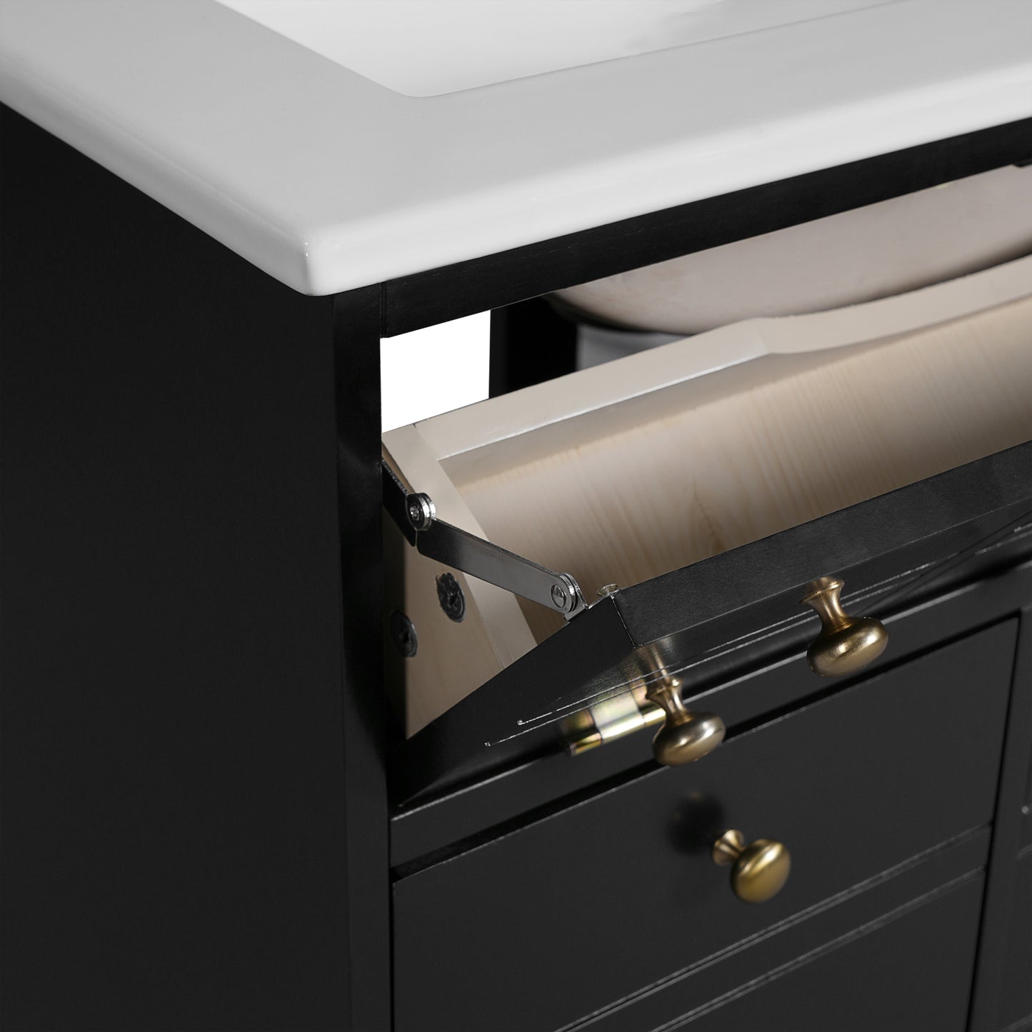 VanityFus 24.01-in Black Bathroom Vanity Single Sink Combo with Ceramic Top Undermount 2 Soft Close Doors 1 Drawer