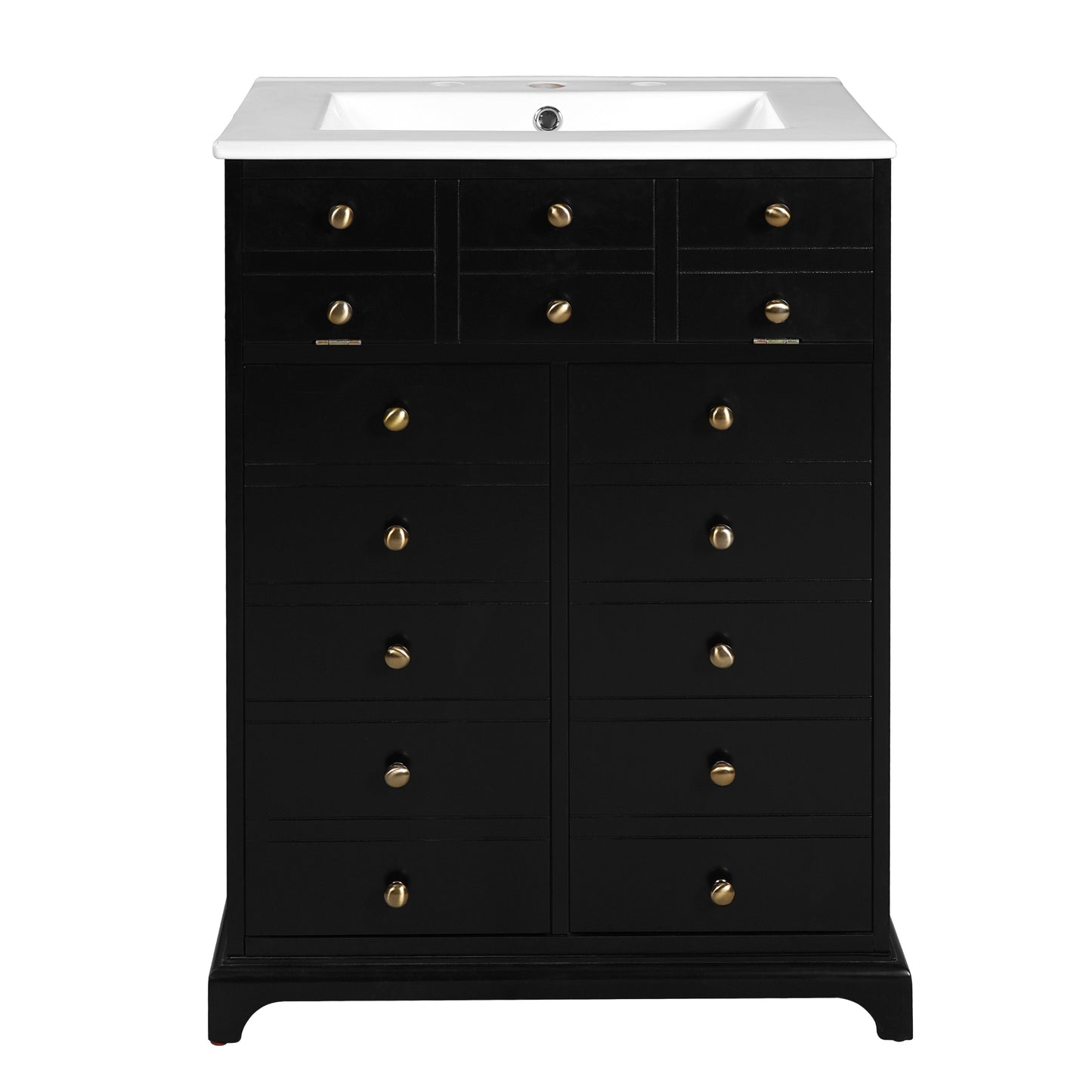 VanityFus 24.01-in Black Bathroom Vanity Single Sink Combo with Ceramic Top Undermount 2 Soft Close Doors 1 Drawer