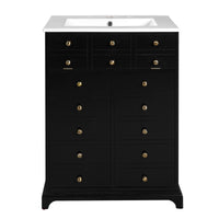 VanityFus 24.01-in Black Bathroom Vanity Single Sink Combo with Ceramic Top Undermount 2 Soft Close Doors 1 Drawer