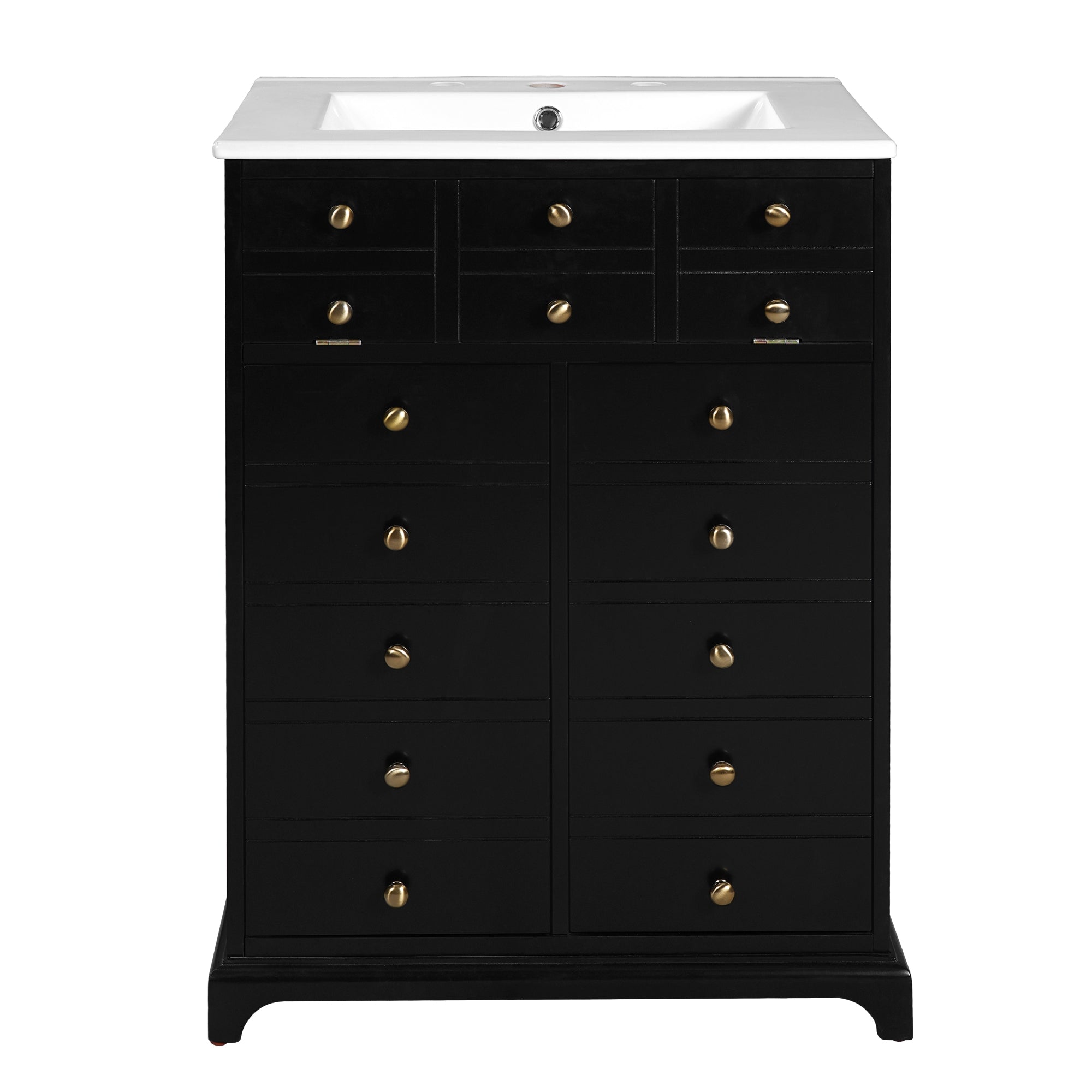 VanityFus 24.01-in Black Bathroom Vanity Single Sink Combo with Ceramic Top Undermount 2 Soft Close Doors 1 Drawer