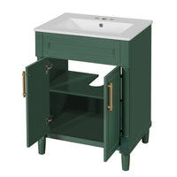VanityFus 24-in Green Bathroom Vanity Undermount Single Sink Combo with Ceramic Top 2 Doors Adjustable Shelves