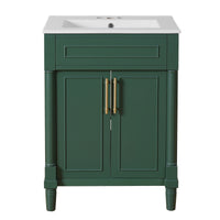 VanityFus 24-in Green Bathroom Vanity Undermount Single Sink Combo with Ceramic Top 2 Doors Adjustable Shelves