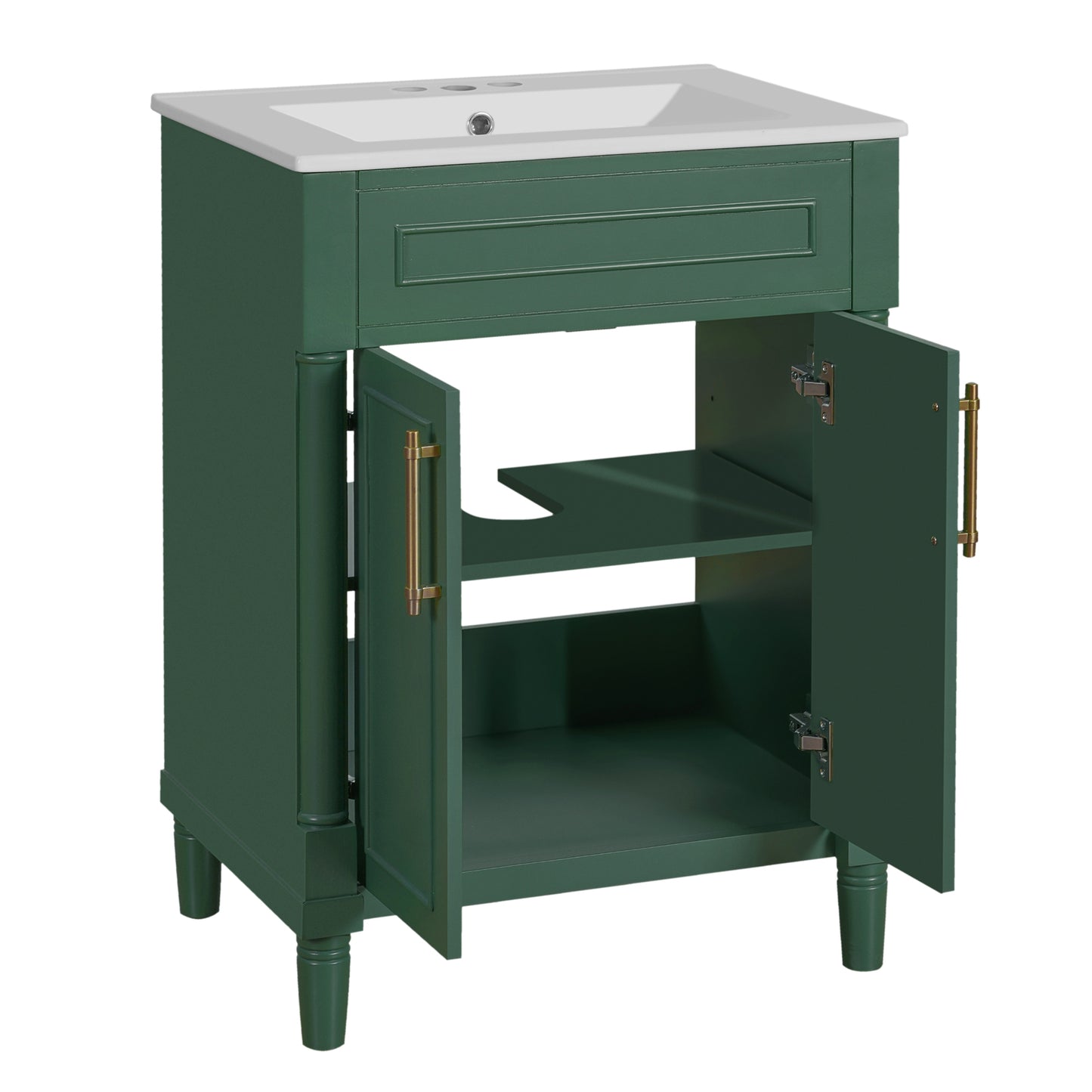 VanityFus 24-in Green Bathroom Vanity Undermount Single Sink Combo with Ceramic Top 2 Doors Adjustable Shelves