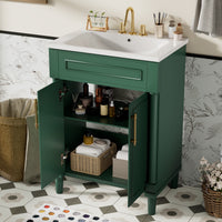 VanityFus 24-in Green Bathroom Vanity Undermount Single Sink Combo with Ceramic Top 2 Doors Adjustable Shelves