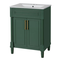 VanityFus 24-in Green Bathroom Vanity Undermount Single Sink Combo with Ceramic Top 2 Doors Adjustable Shelves