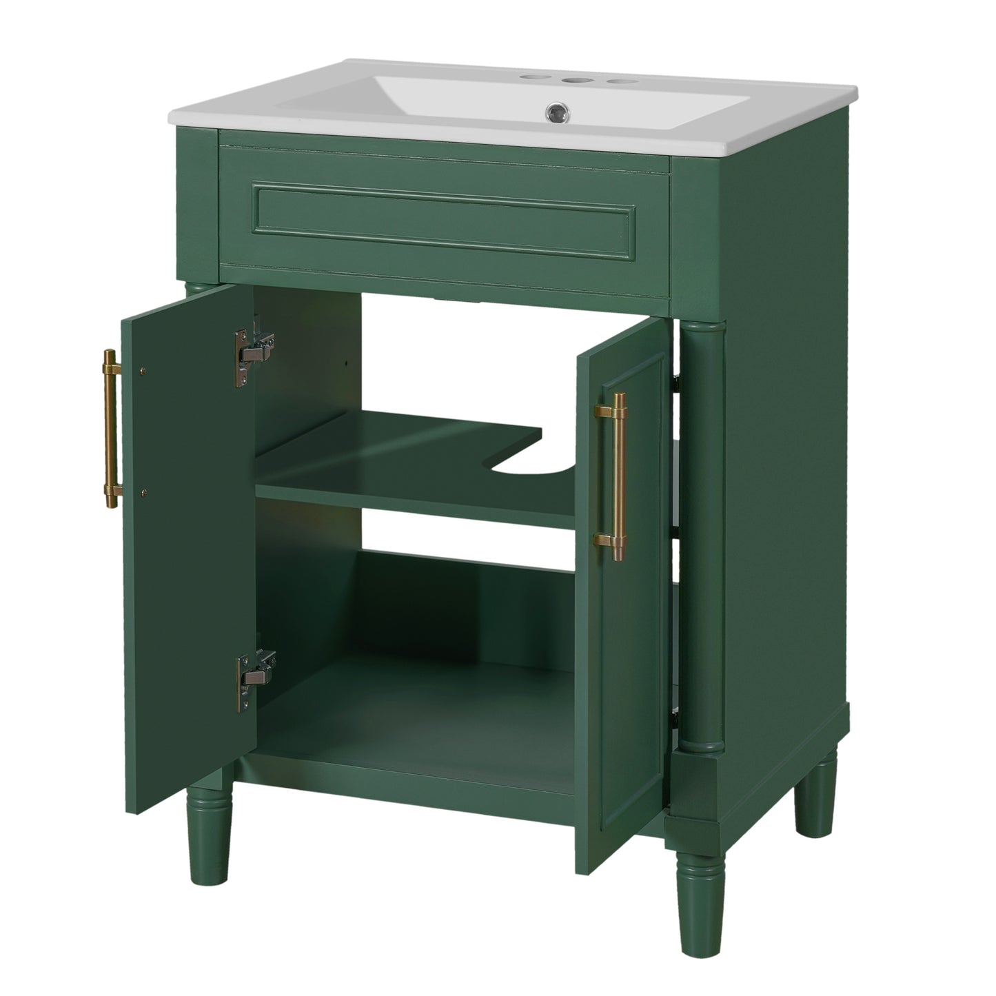 VanityFus 24-in Green Bathroom Vanity Undermount Single Sink Combo with Ceramic Top 2 Doors Adjustable Shelves