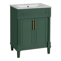 VanityFus 24-in Green Bathroom Vanity Undermount Single Sink Combo with Ceramic Top 2 Doors Adjustable Shelves