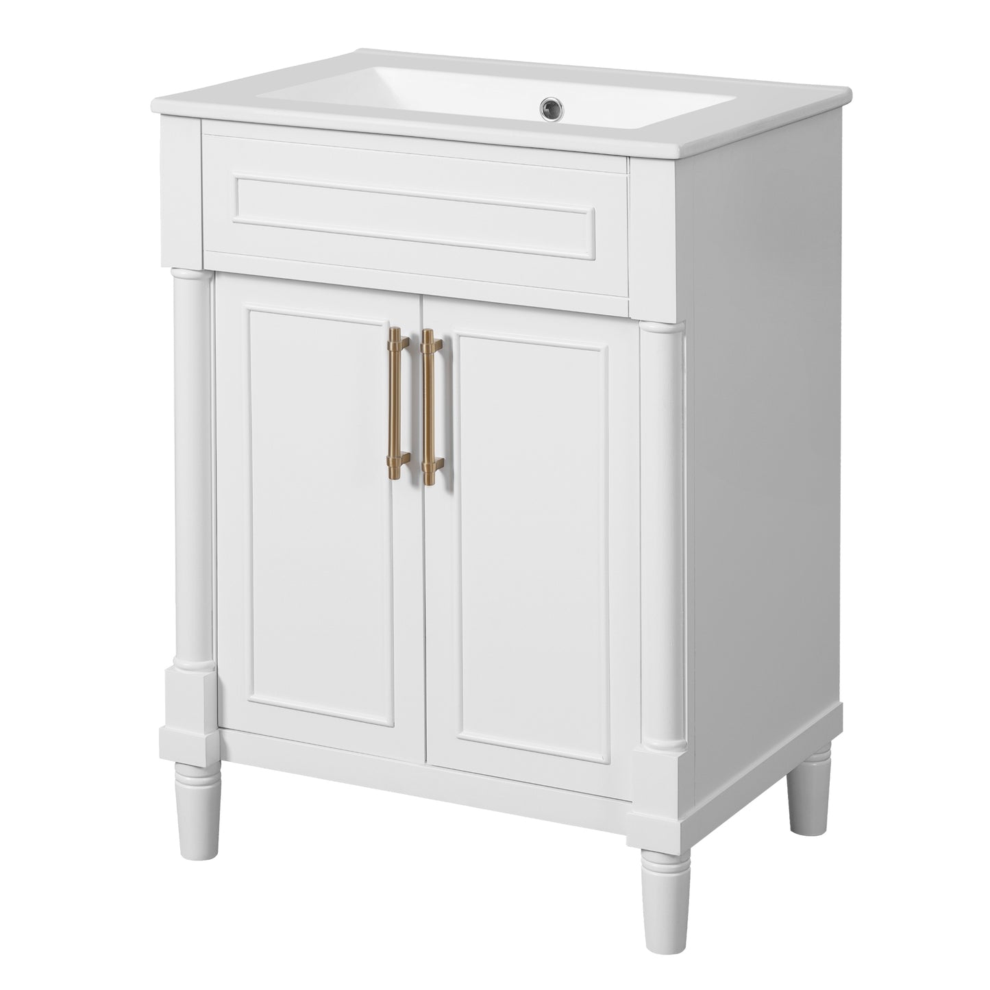VanityFus 24-in White Bathroom Vanity Undermount Single Sink Combo with Ceramic Top 2 Doors Adjustable Shelves