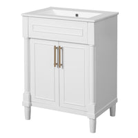 VanityFus 24-in White Bathroom Vanity Undermount Single Sink Combo with Ceramic Top 2 Doors Adjustable Shelves
