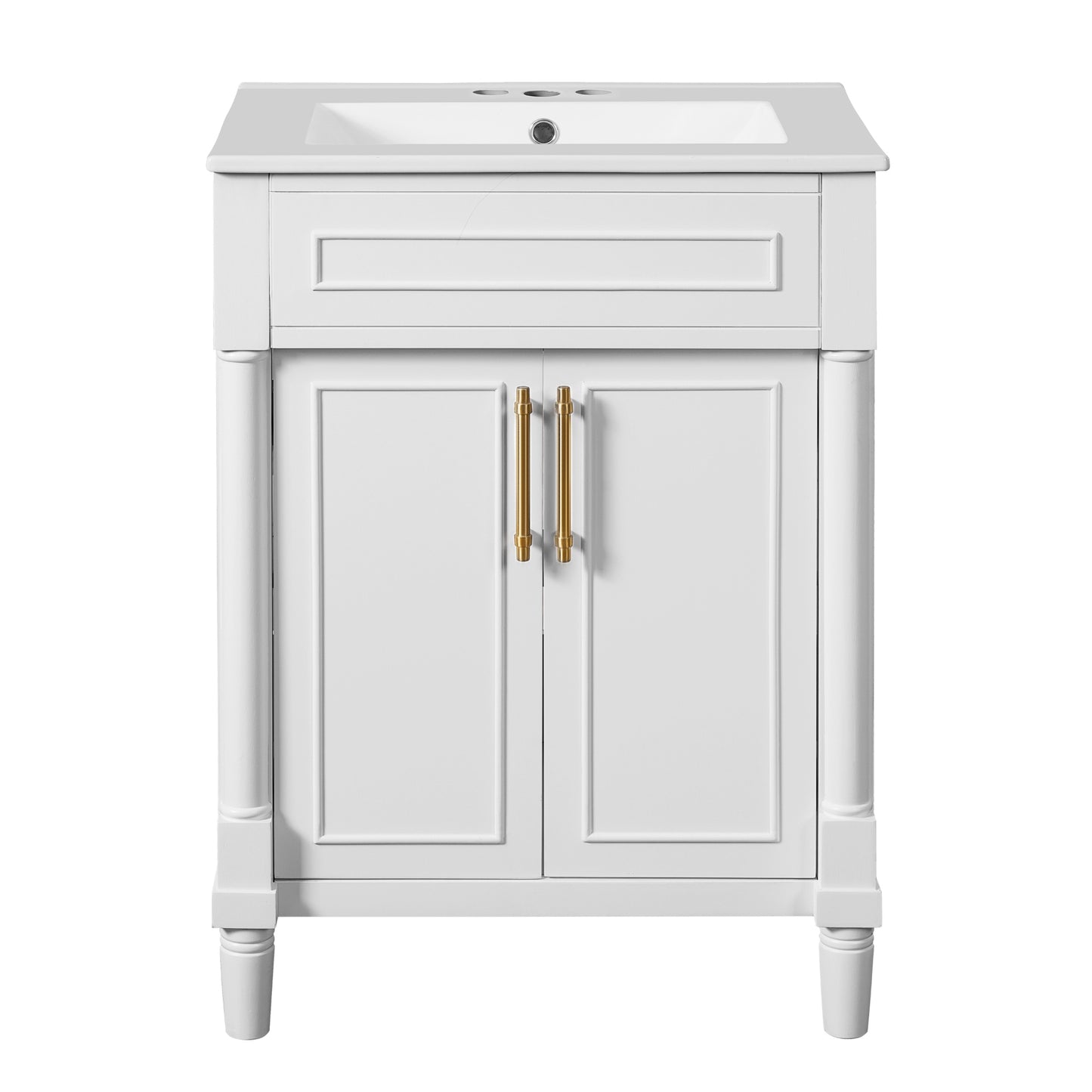 VanityFus 24-in White Bathroom Vanity Undermount Single Sink Combo with Ceramic Top 2 Doors Adjustable Shelves