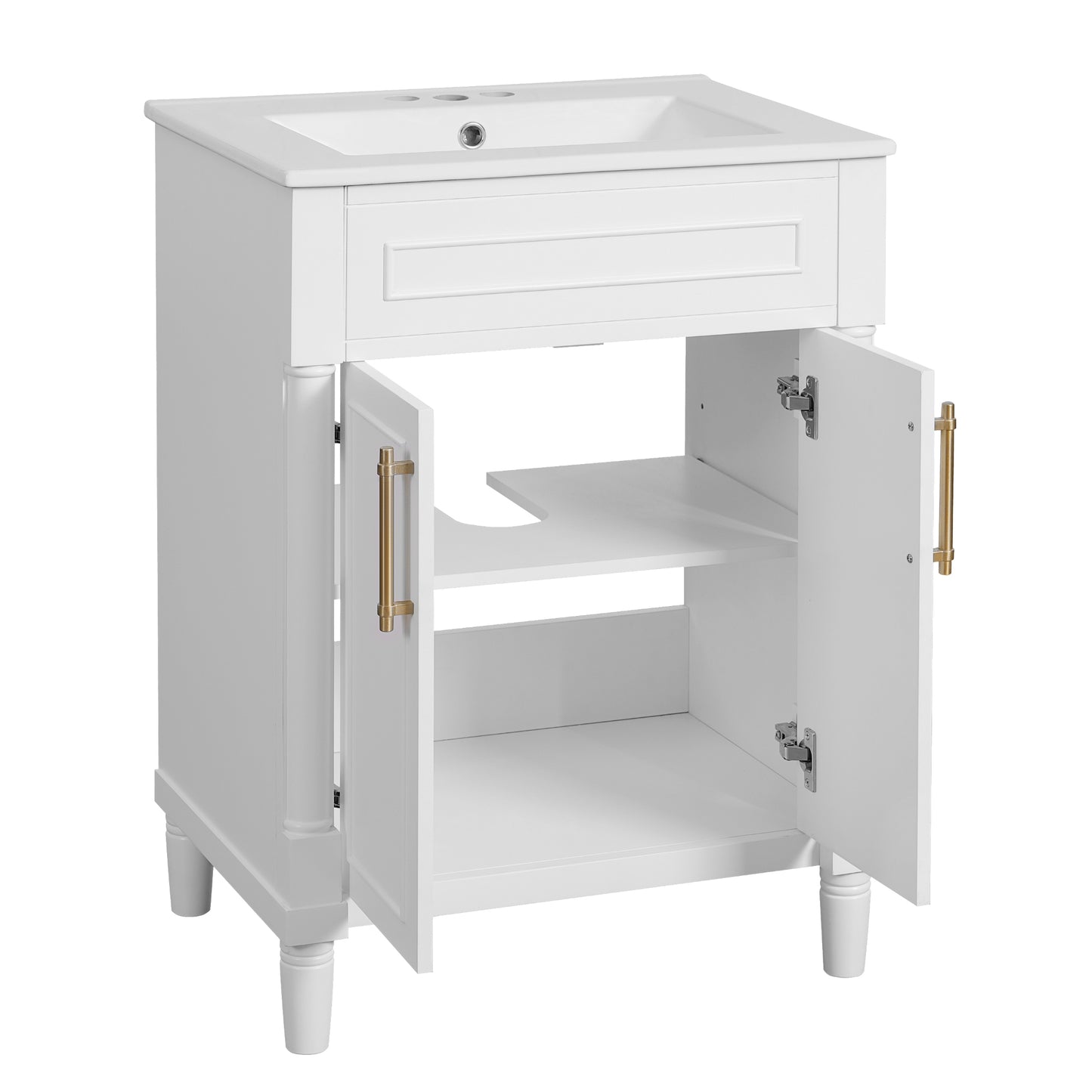 VanityFus 24-in White Bathroom Vanity Undermount Single Sink Combo with Ceramic Top 2 Doors Adjustable Shelves
