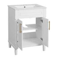 VanityFus 24-in White Bathroom Vanity Undermount Single Sink Combo with Ceramic Top 2 Doors Adjustable Shelves