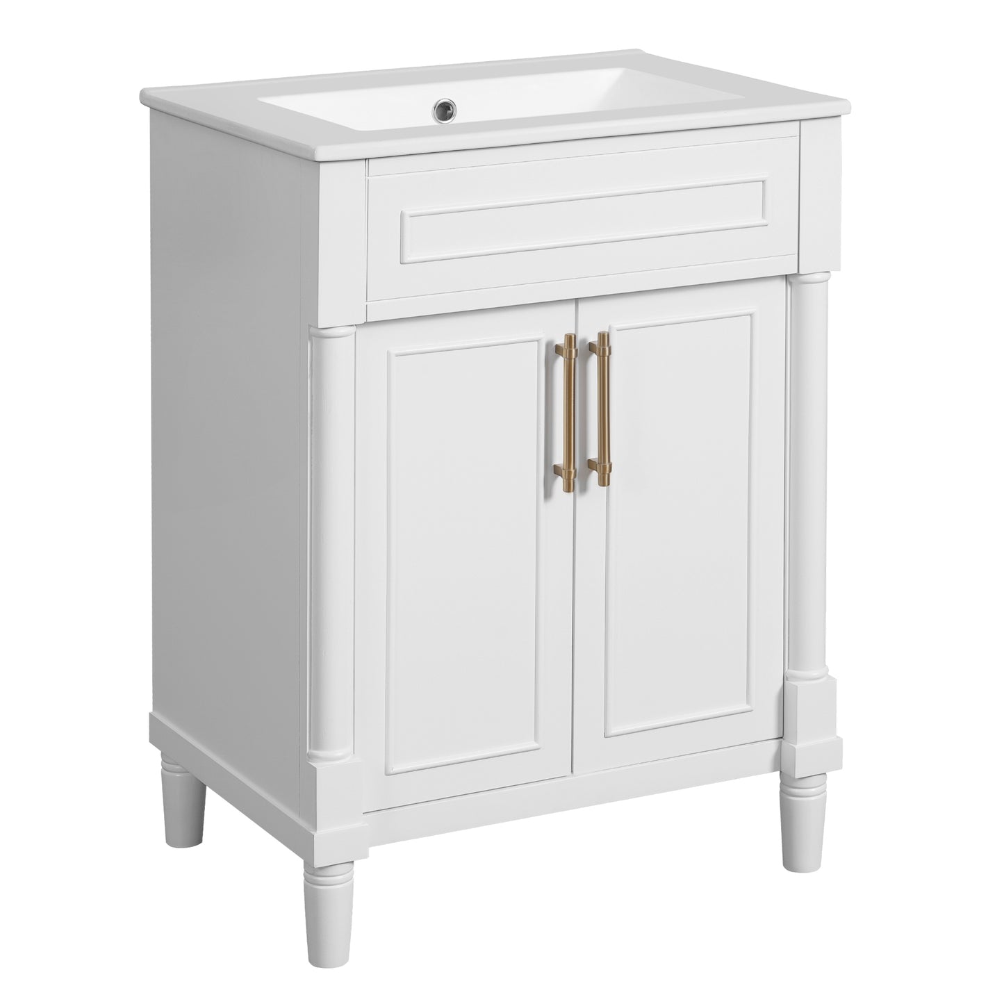 VanityFus 24-in White Bathroom Vanity Undermount Single Sink Combo with Ceramic Top 2 Doors Adjustable Shelves