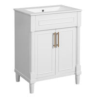 VanityFus 24-in White Bathroom Vanity Undermount Single Sink Combo with Ceramic Top 2 Doors Adjustable Shelves