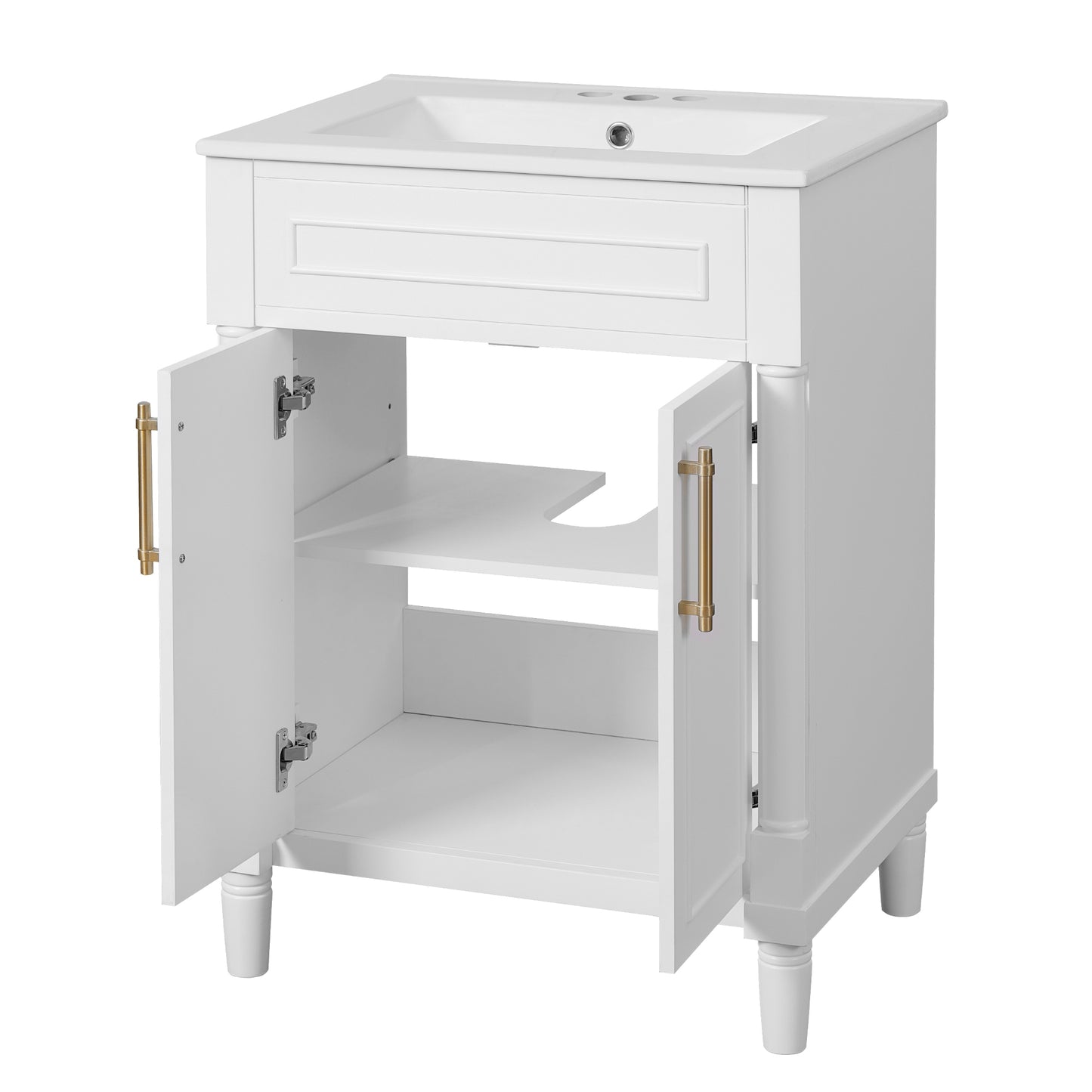 VanityFus 24-in White Bathroom Vanity Undermount Single Sink Combo with Ceramic Top 2 Doors Adjustable Shelves