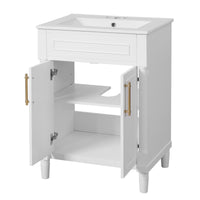 VanityFus 24-in White Bathroom Vanity Undermount Single Sink Combo with Ceramic Top 2 Doors Adjustable Shelves
