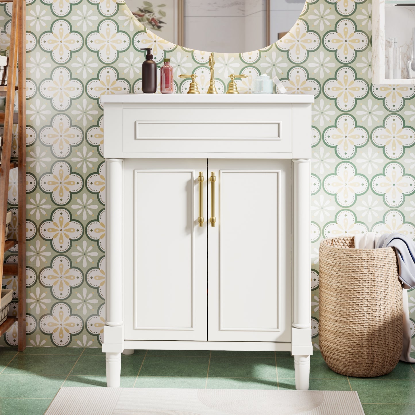 VanityFus 24-in White Bathroom Vanity Undermount Single Sink Combo with Ceramic Top 2 Doors Adjustable Shelves