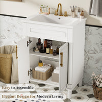 VanityFus 24-in White Bathroom Vanity Undermount Single Sink Combo with Ceramic Top 2 Doors Adjustable Shelves