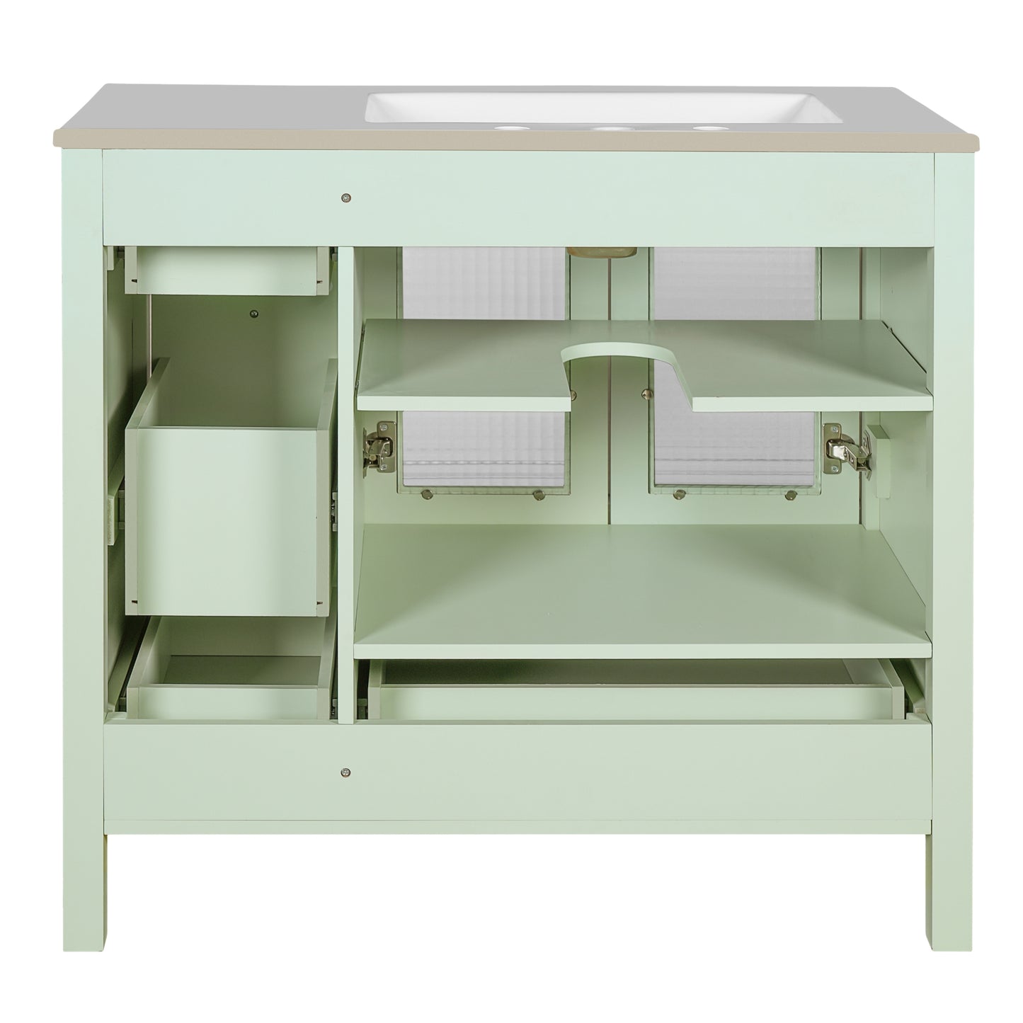 VanityFus 36-in Green Bathroom Vanity Undermount Single Sink Combo with Ceramic Top 2 Soft Close Doors 4 Drawers Adjustable Shelves