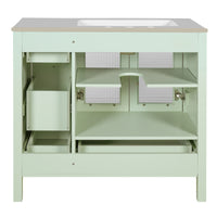 VanityFus 36-in Green Bathroom Vanity Undermount Single Sink Combo with Ceramic Top 2 Soft Close Doors 4 Drawers Adjustable Shelves
